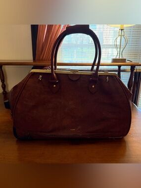 Wine Brown Leather Weekender Bag (French)